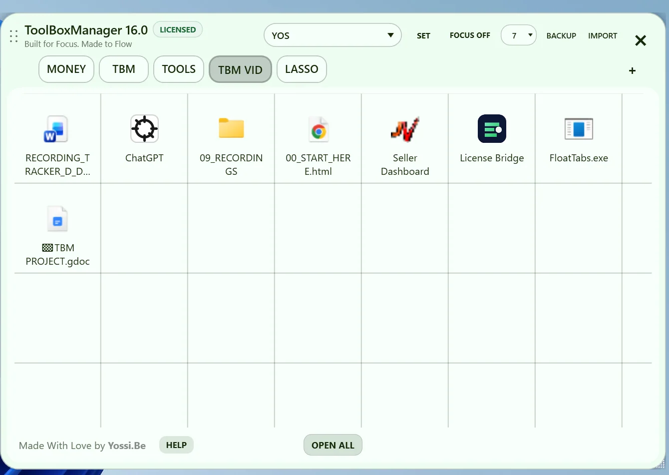 ToolBoxManager V16 screen related to Resize the ToolBoxManager window